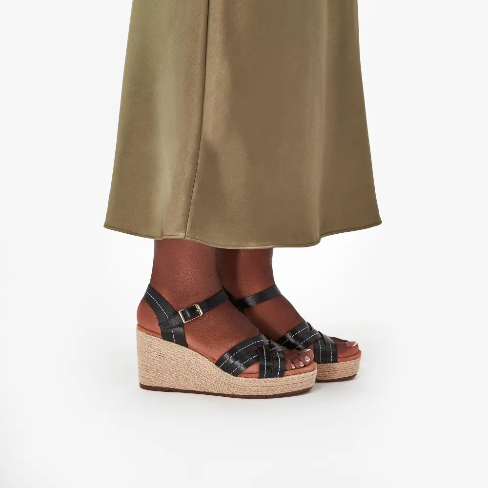 Women’s Sabina Strap Black Leather Wedges online